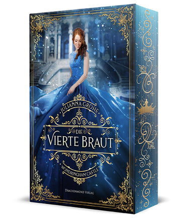 Das Cover zeigt eine rothaarige Frau in einem langen blauen Ballkleid. Im Hintergrund sieht man Steintreppen, welche zu einem Herrenhaus führen. Der Titel steht in der unteren Hälfte des Covers. Eingefasst wird das Cover durch einen goldenen Schmuckrahmen.